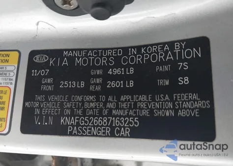 2008 Kia Rondo Ex V6 from USA, damaged, VIN KNAFG526687163255